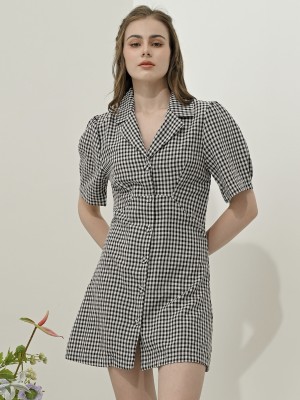 Checkered Mini Shirt Dress