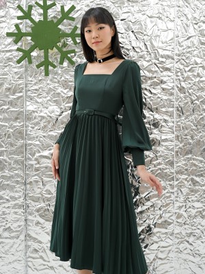 FELIZ23 Raena Satin Pleats Dress with Belt  Modif