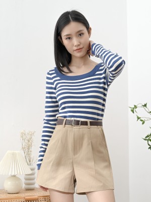 Lucinda Wide Neck Stripes Knit Top