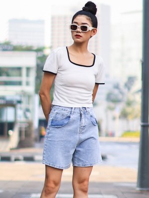 Biker Double Pocket Denim Short