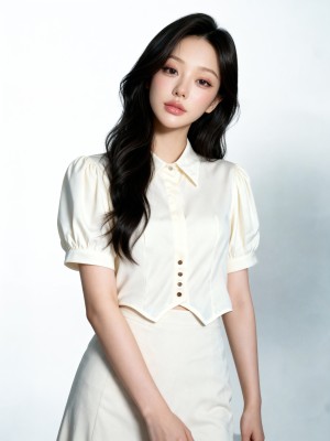 Puff Sleeves Satin Shirt RO1