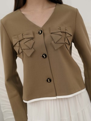 SMARTEN RIBBON BUTTON AND RIBBON BUST BLAZER