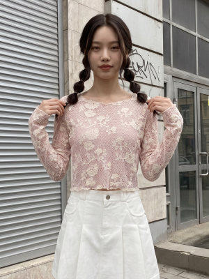 JR CORE NRC Flower Embroidery Net Tee
