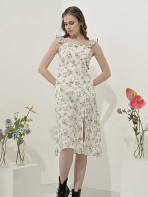 SS23 Flower print ruffles sleeves dress