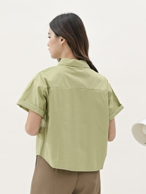 Pleats pocket shirt sleeve shirt