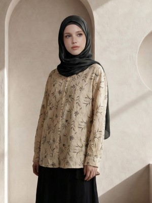 EID ELITE Oversize Embroidery Cream Flower Shirt