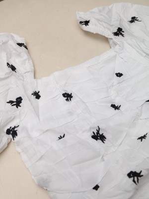 BFP HG Elastic Neckline Flower Embroidered Top RO