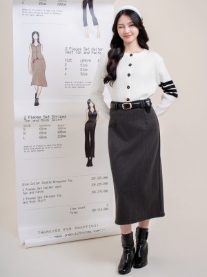 SMARTEN RIBBON BUTTON PLAID CARDINGAN