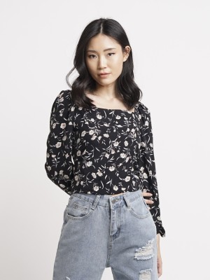 BFP Square Neck Flower Print With Tied Wrist