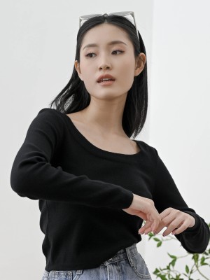 Lucinda Wide Neck Black Knit Top