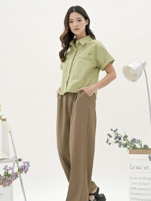 Pleats pocket shirt sleeve shirt
