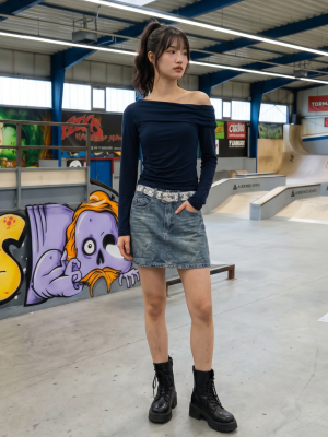 JR NRC Lace Belt Dark Denim Mini Skort