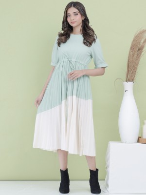 EID23 ANF Bottom pleats panel color dress