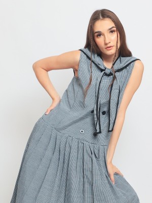 Gingham Pleated Long Dress