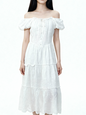 Stella Off Shoulder Embroidery Midi Dress