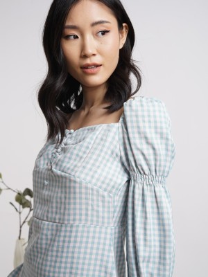 HG Gingham Sleeves Hug Mini Dress