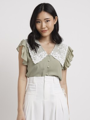 HG Embroidered Collar Ruffles Shirt