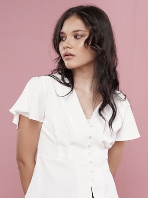 Bell Sleeves Wrap Button Top