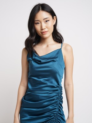 HG Side Drawstring Draped Satin Dress