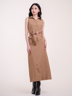 SMARTEN 2pcs set Stripe Top and Midi Skirt