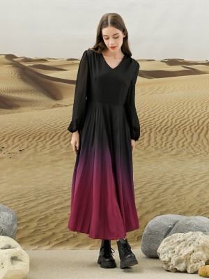 EID4 V Neck Ombre Bottom Pleats Dress