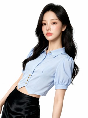 Puff Sleeves Satin Shirt RO1