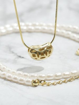 Double Chain Pearl and Cute Heart Necklace