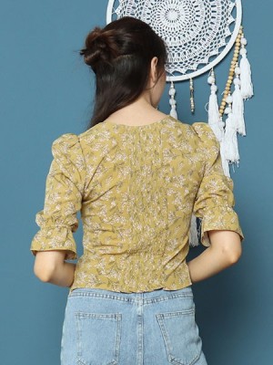 Cottage Core Square Neck Flower Print Top