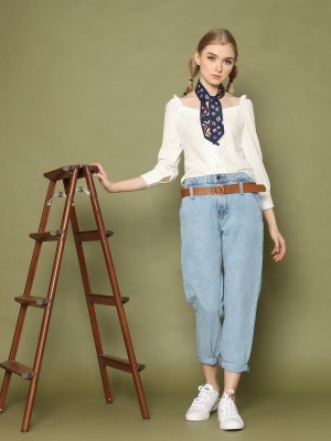 Belted High Waist Tappered Leg Jeans