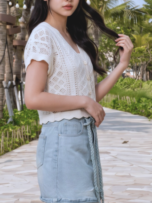 PG Embroidery Knitted Short Sleeves Cardigan
