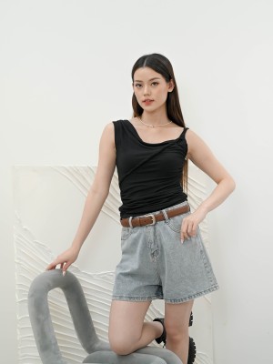 SMARTEN CROSS TWIST OFF SHOULDER JERSEY TEE