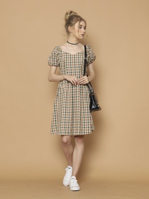 Checkered Heard Shape Mini Dress