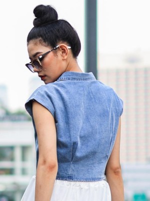 Denim Washed Semi Crop Shirt