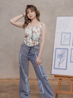 ER Rectangle Sketch Wide Leg Washed Denim