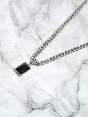 Black Enamel Silver Plated Chain Necklace