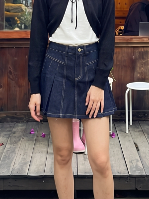 00 JR Heart Button Denim Pleats Skirt RO2