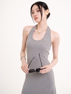 SMARTEN JERSEY MIDI HALTER DRESS