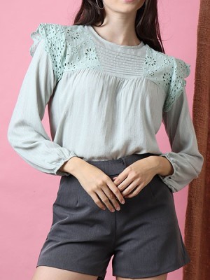 Cottage Core Embroidered Cut Top