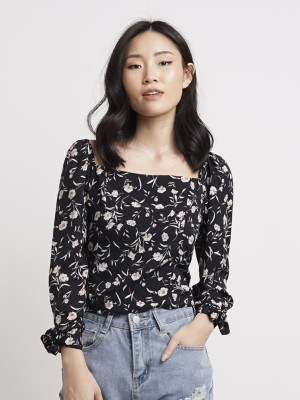 BFP Square Neck Flower Print With Tied Wrist