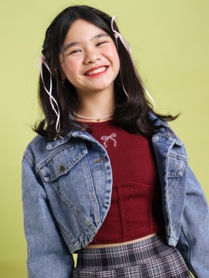JR DITOX HEART BUTTON CROP DENIM JACKET