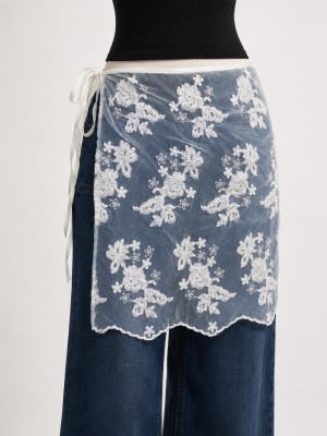 PG Off White Flower Embroidery Waist Tie Acc