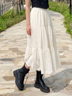 JR PG Tiered Flower Embroidery Midi Skirt