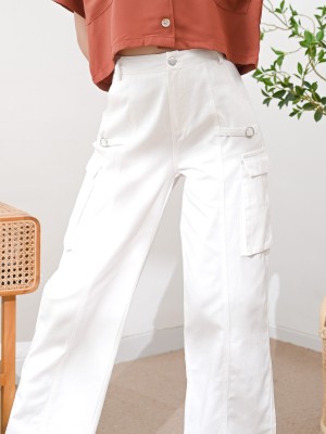 White Lexie Side Pocket Cargo Pants