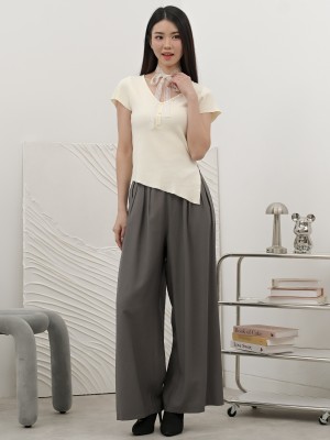 SMARTEN SEWN WAIST PLEATS WIDE LEG PANTS
