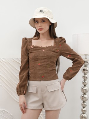 DITOX SUEDE CORSET FLOWER EMROIDERY TOP