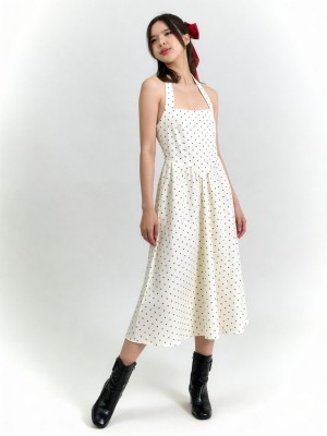 ELITE Naomi Polka Halter Midi Dress
