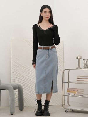 SMARTEN Evelyn Round Neck Lace Combi Knit Top