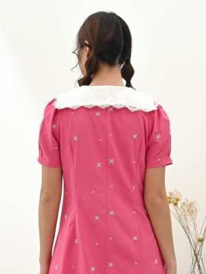 Embroidered collar mini dress