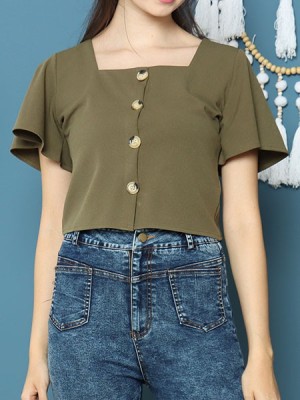 Cottage Core Bell Sleeves Crop Shirt