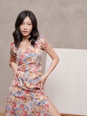 CNY Flower paint midi dress